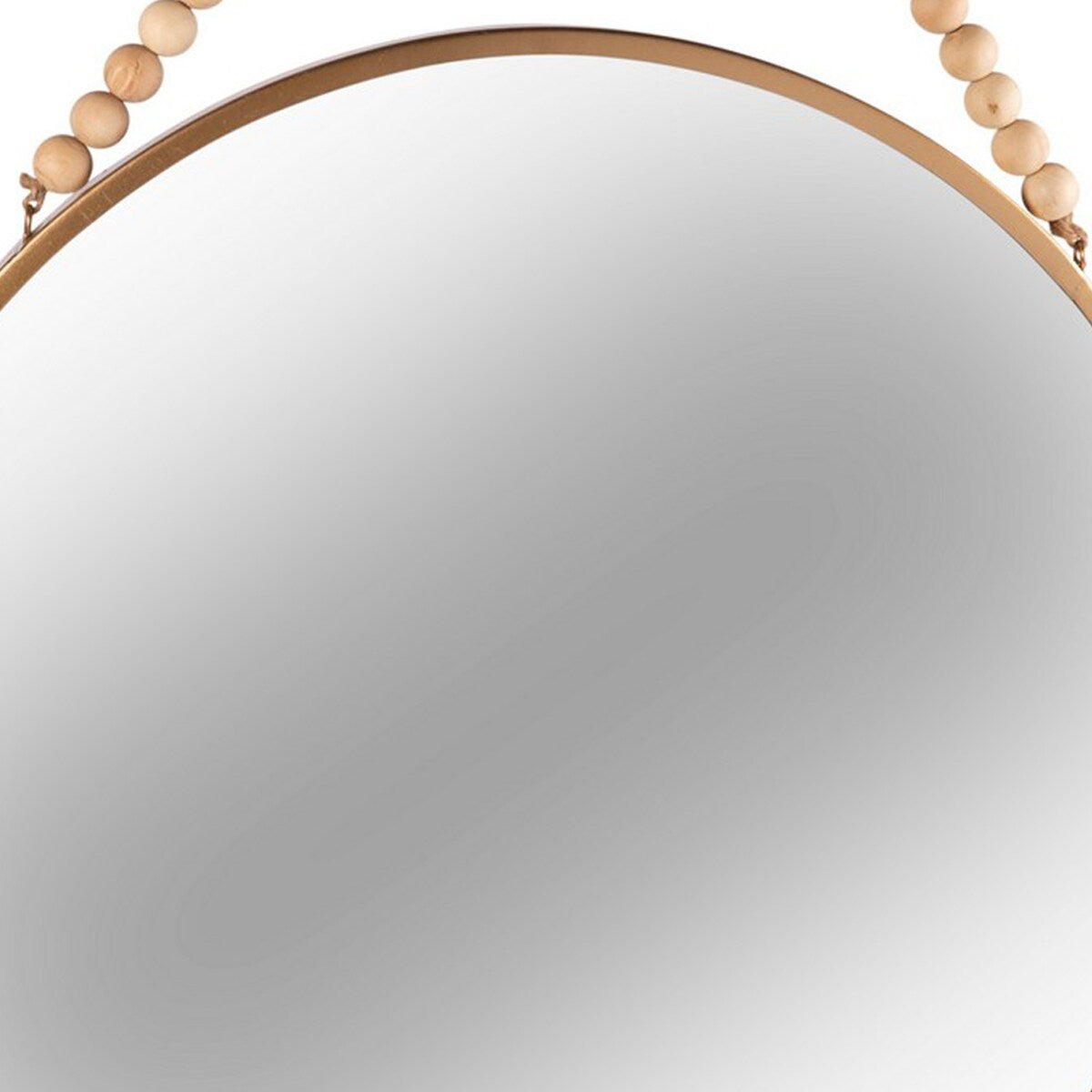 24.25 Inches Round Metal Wall Mirror with Beaded Hanger, Gold
