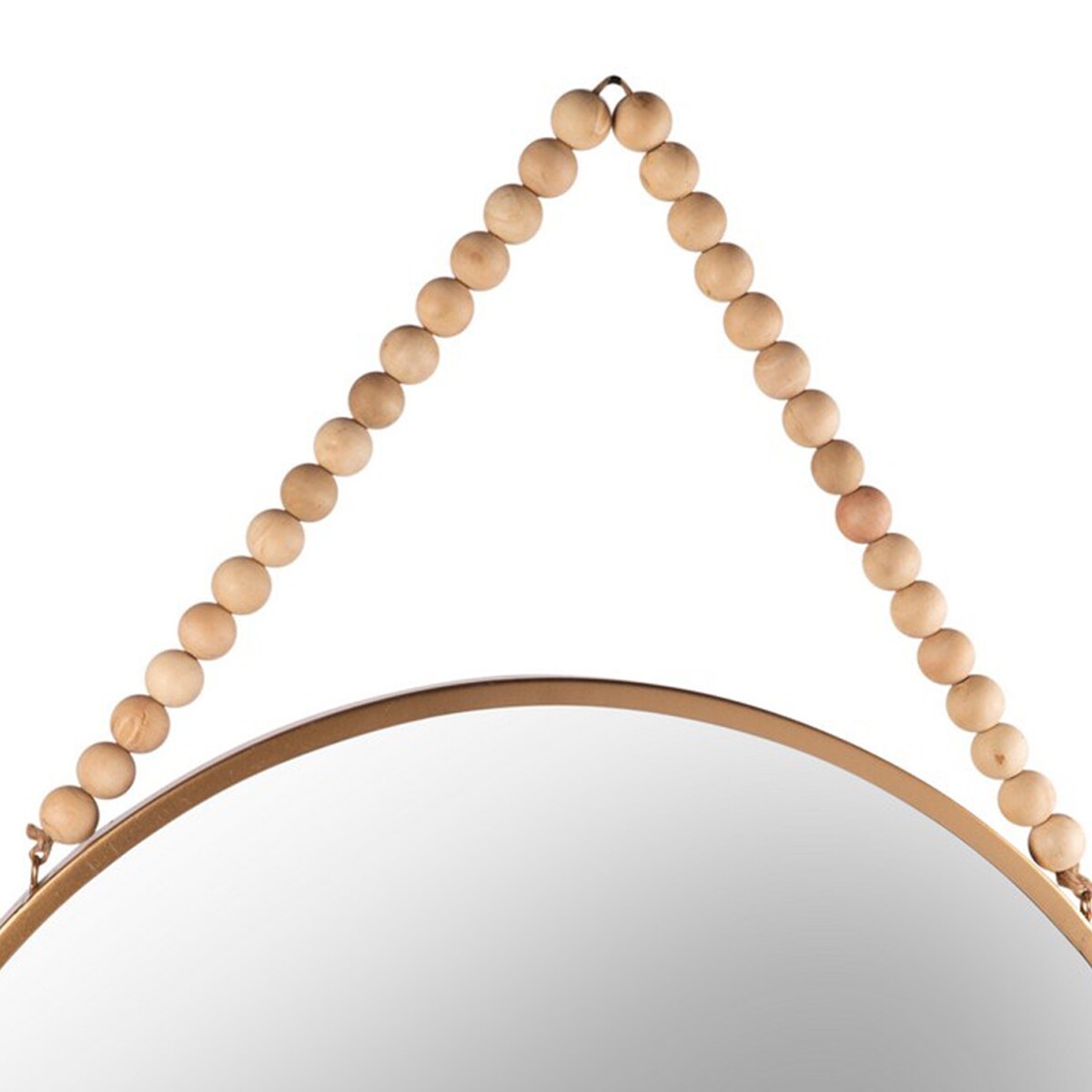 24.25 Inches Round Metal Wall Mirror with Beaded Hanger, Gold
