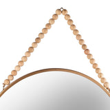 24.25 Inches Round Metal Wall Mirror with Beaded Hanger, Gold