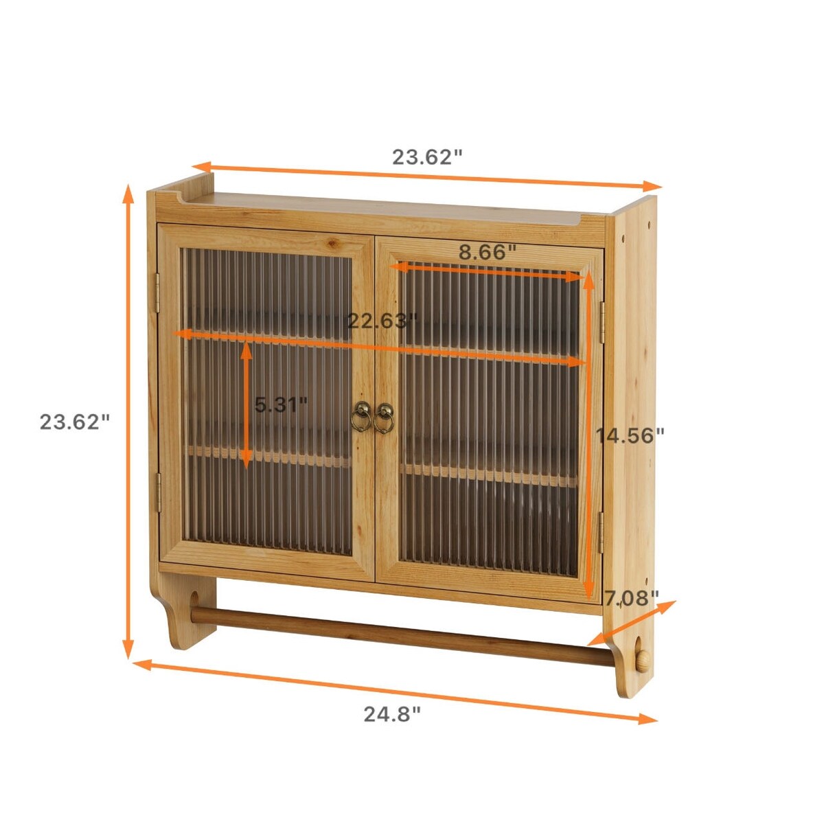 24.8 in. W x 7 in. D x 23.62 in. H Bathroom Storage Wall Cabinet Double Glass Door with 3 Shelves & Towel Rack