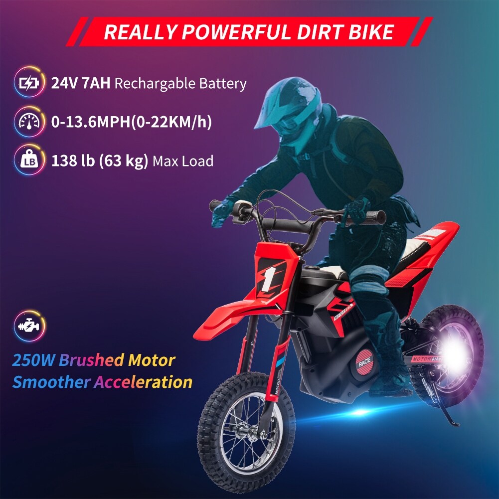 24V 7ah Kids Ride on Motorcycle,13.6MPH Fast Speed