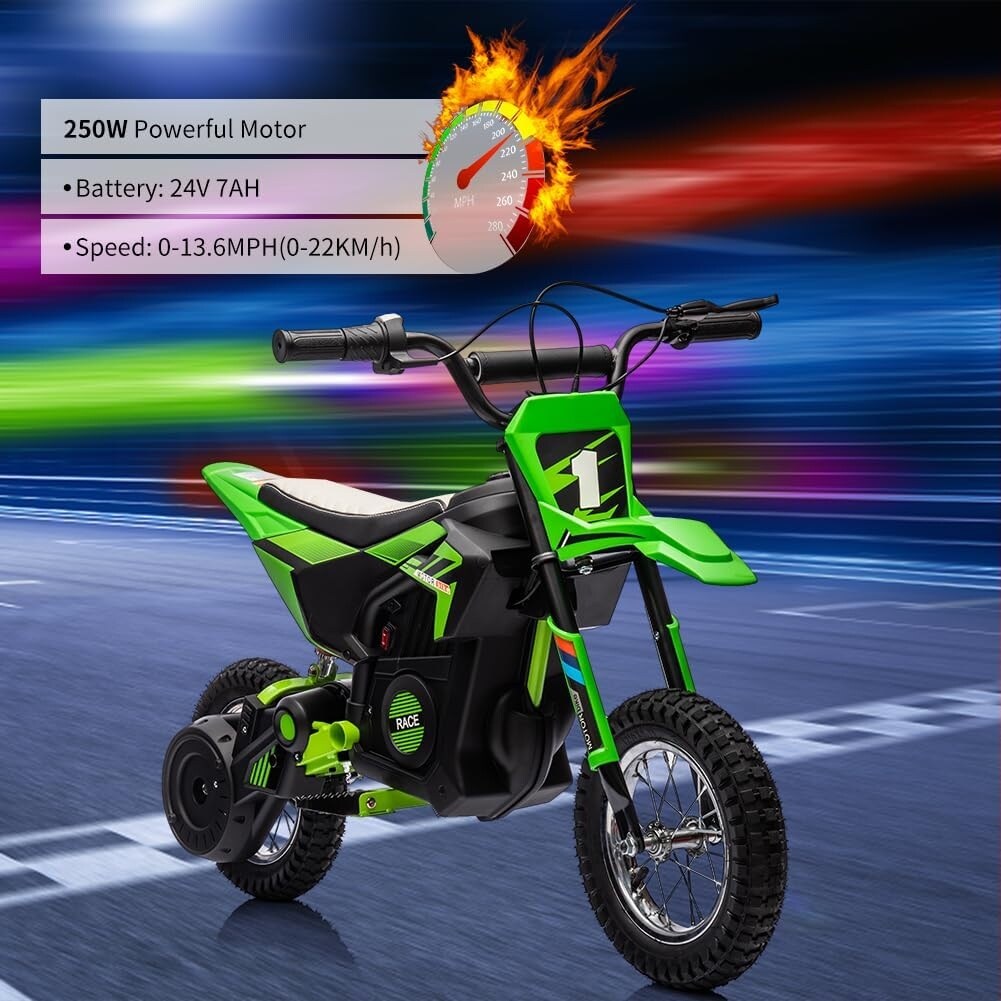 24V 7ah Kids Ride on Motorcycle,13.6MPH Fast Speed