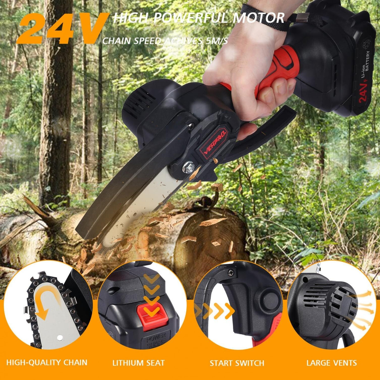 24V Electric Cordless Saw Woodworking Electric Chain Saw Wood Cutter - N/A