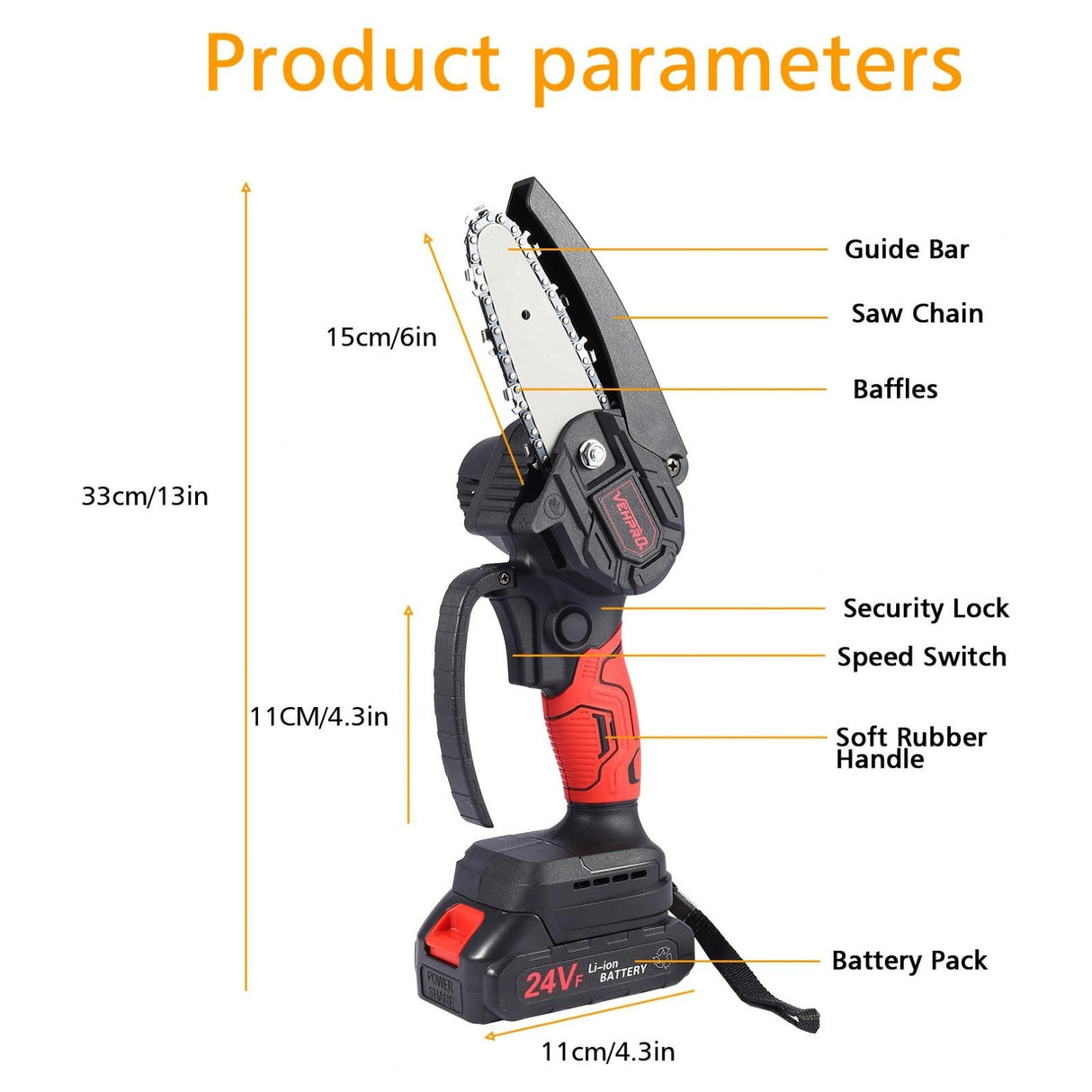 24V Electric Cordless Saw Woodworking Electric Chain Saw Wood Cutter - N/A