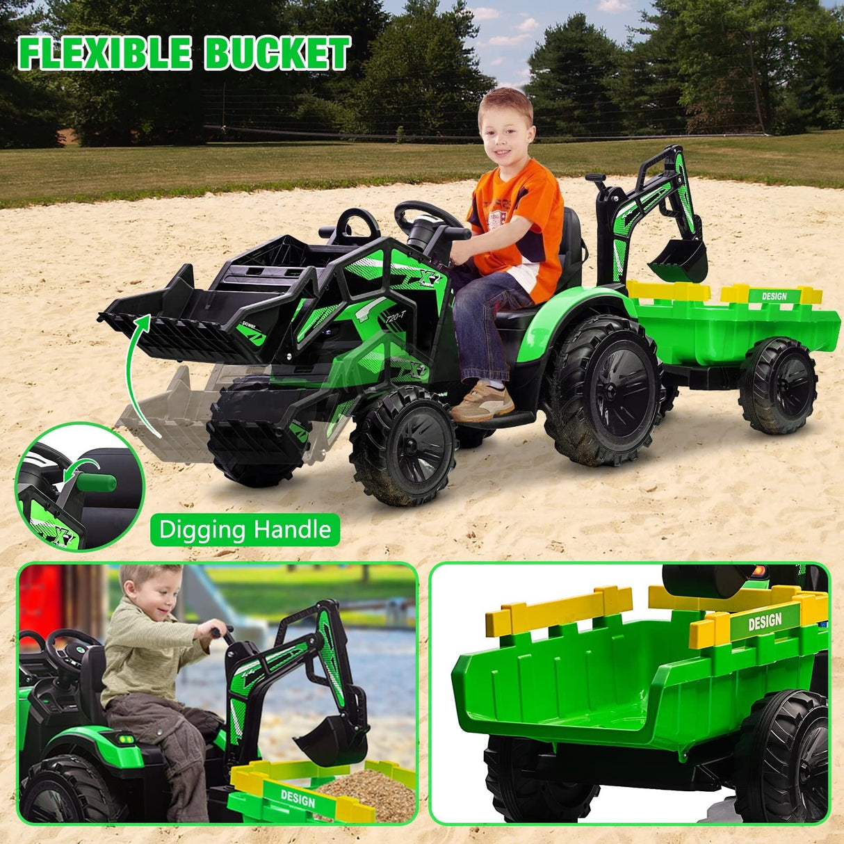 24V Electric Excavator with Trailer and Shovel Bucket