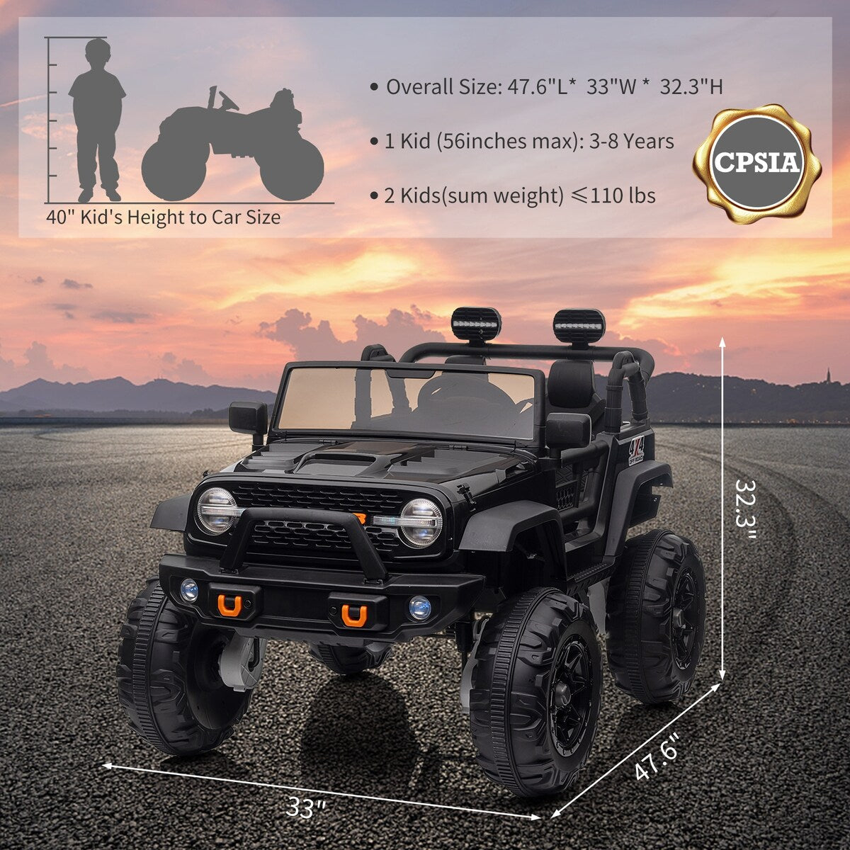 24V Kids Ride on Truck with Remote Control, 4 Motors, 7Ah Battery, Seat Width 2 Seater Electric Ride Toy