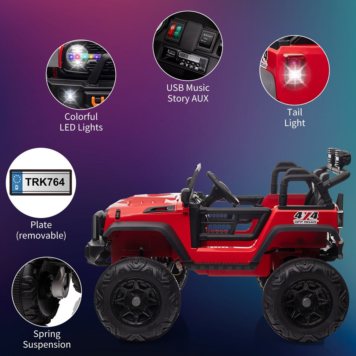 24V Kids Ride on Truck with Remote Control, 4 Motors, 7Ah Battery, Seat Width 2 Seater Electric Ride Toy