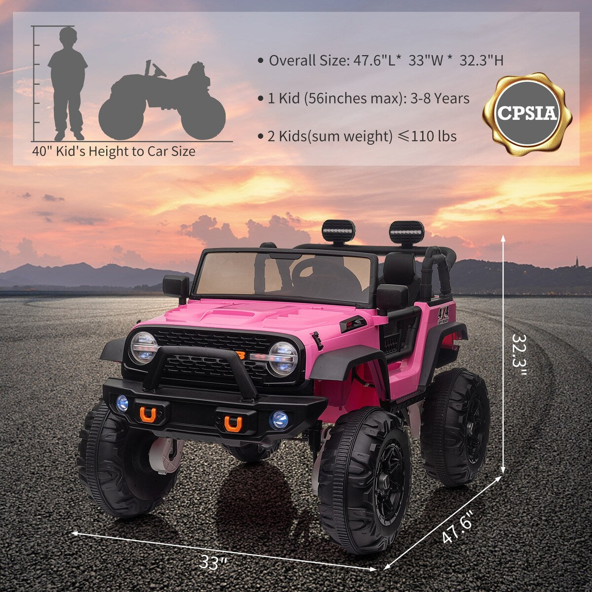 24V Kids Ride on Truck with Remote Control, 4 Motors, 7Ah Battery, Seat Width 2 Seater Electric Ride Toy