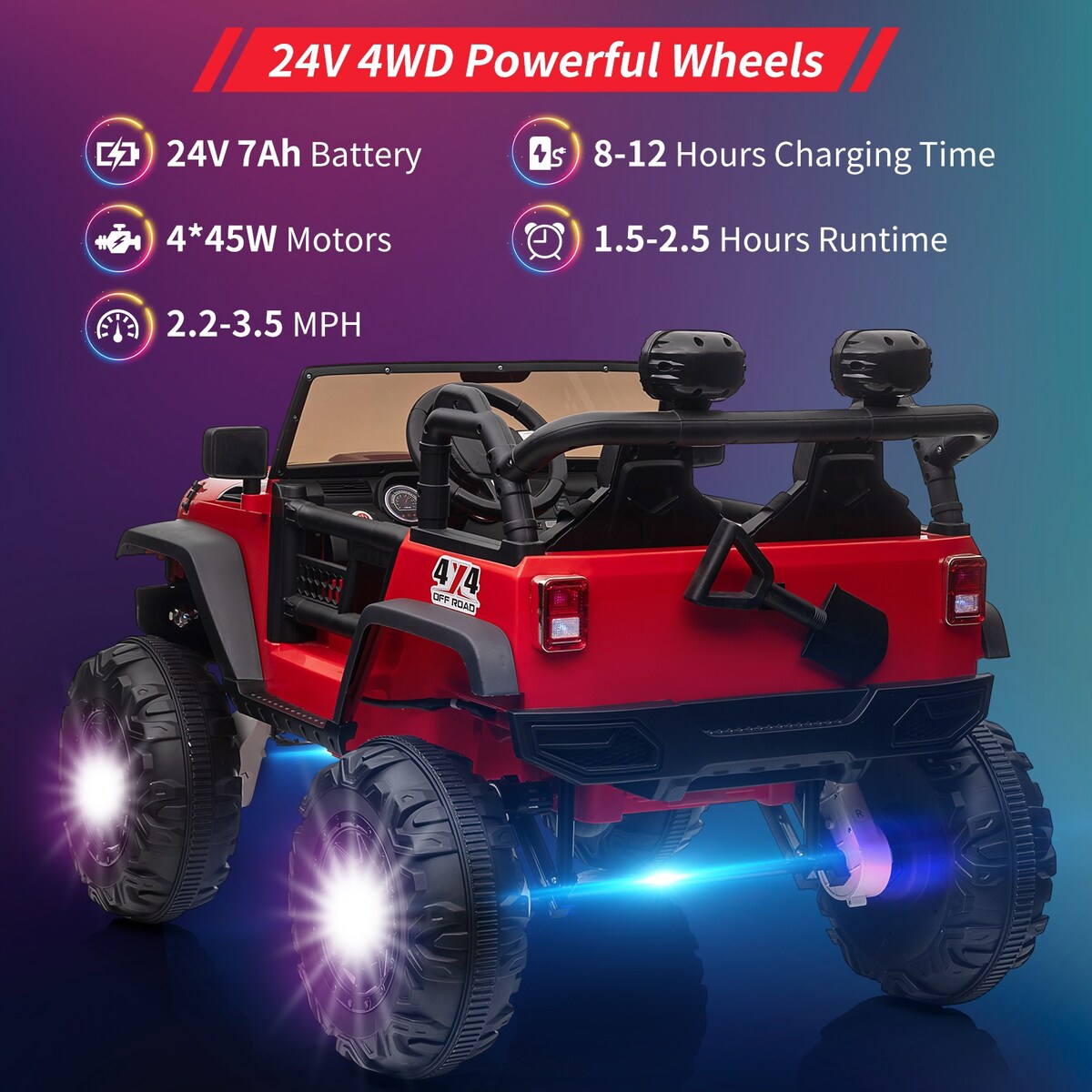 24V Kids Ride on Truck with Remote Control, 4 Motors, 7Ah Battery, Seat Width 2 Seater Electric Ride Toy