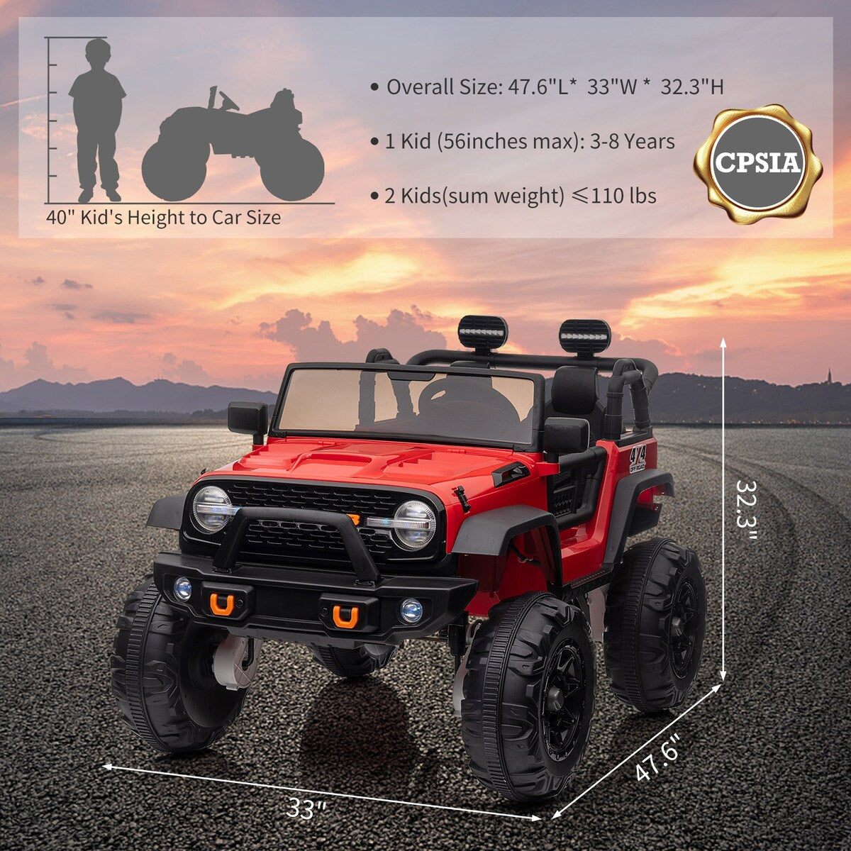 24V Kids Ride on Truck with Remote Control, 4 Motors, 7Ah Battery, Seat Width 2 Seater Electric Ride Toy