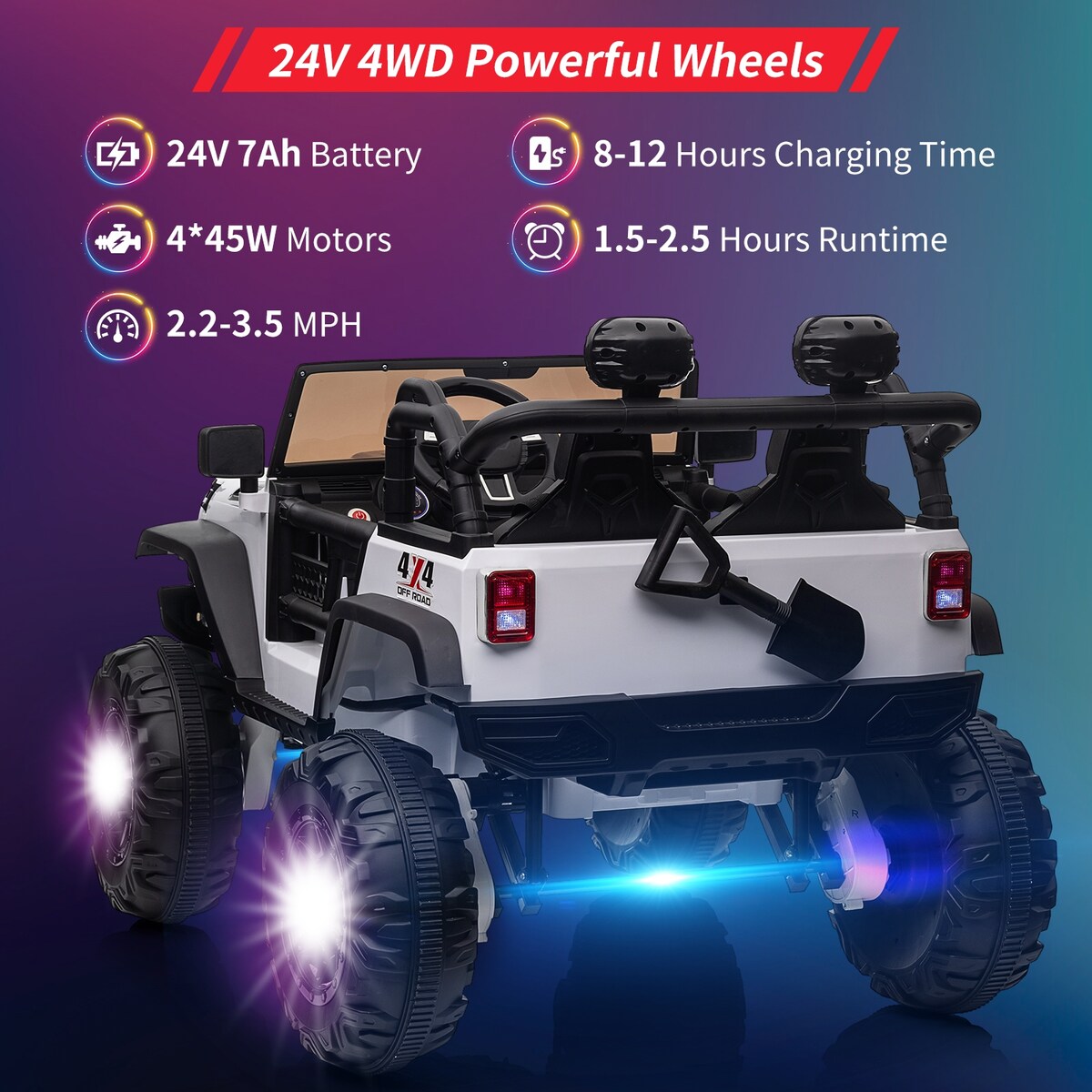 24V Kids Ride on Truck with Remote Control, 4 Motors, 7Ah Battery, Seat Width 2 Seater Electric Ride Toy