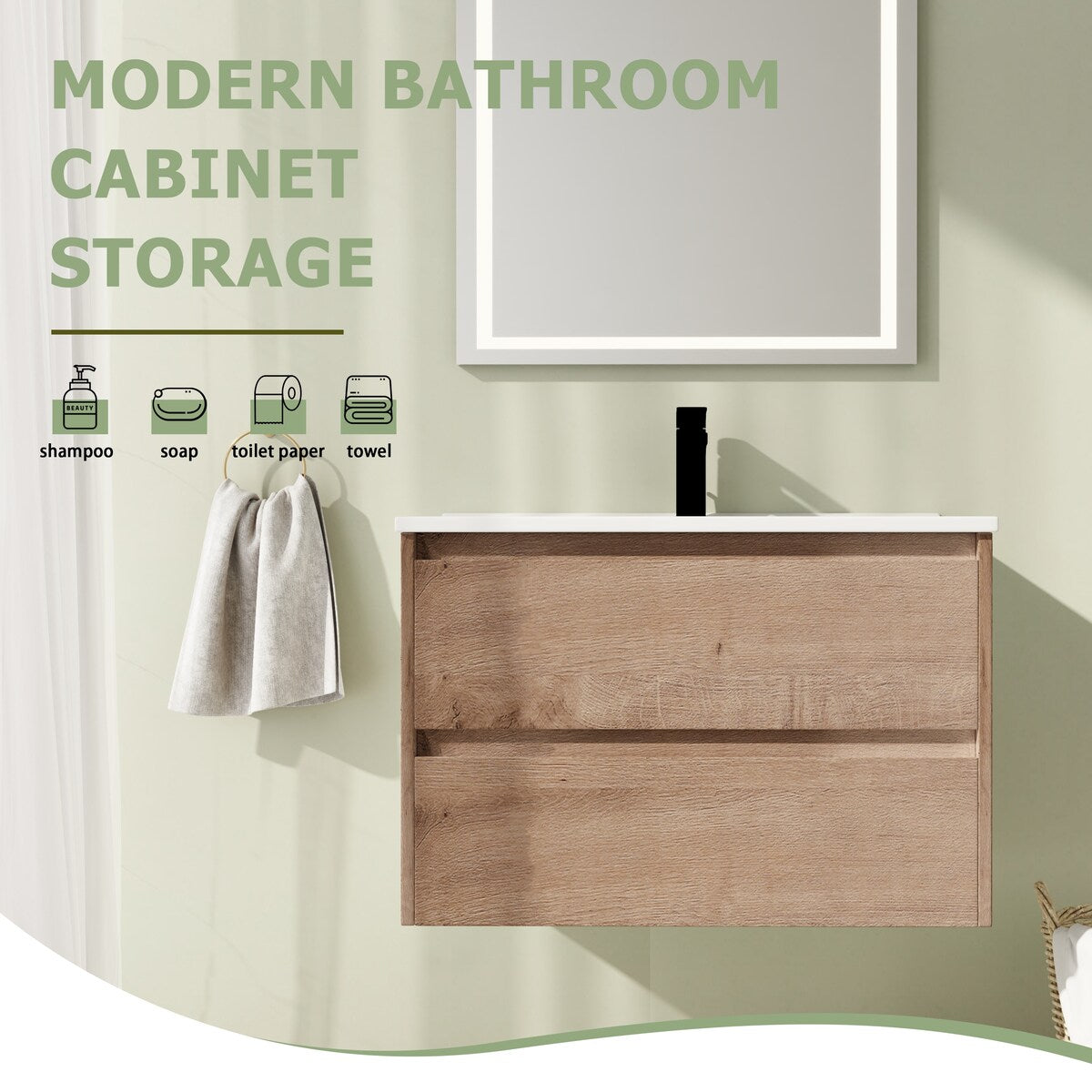 24"/30" Floating Bathroom Vanity with Sink, Wall Mounted Bathroom Vanity with 2 Soft Close Drawers