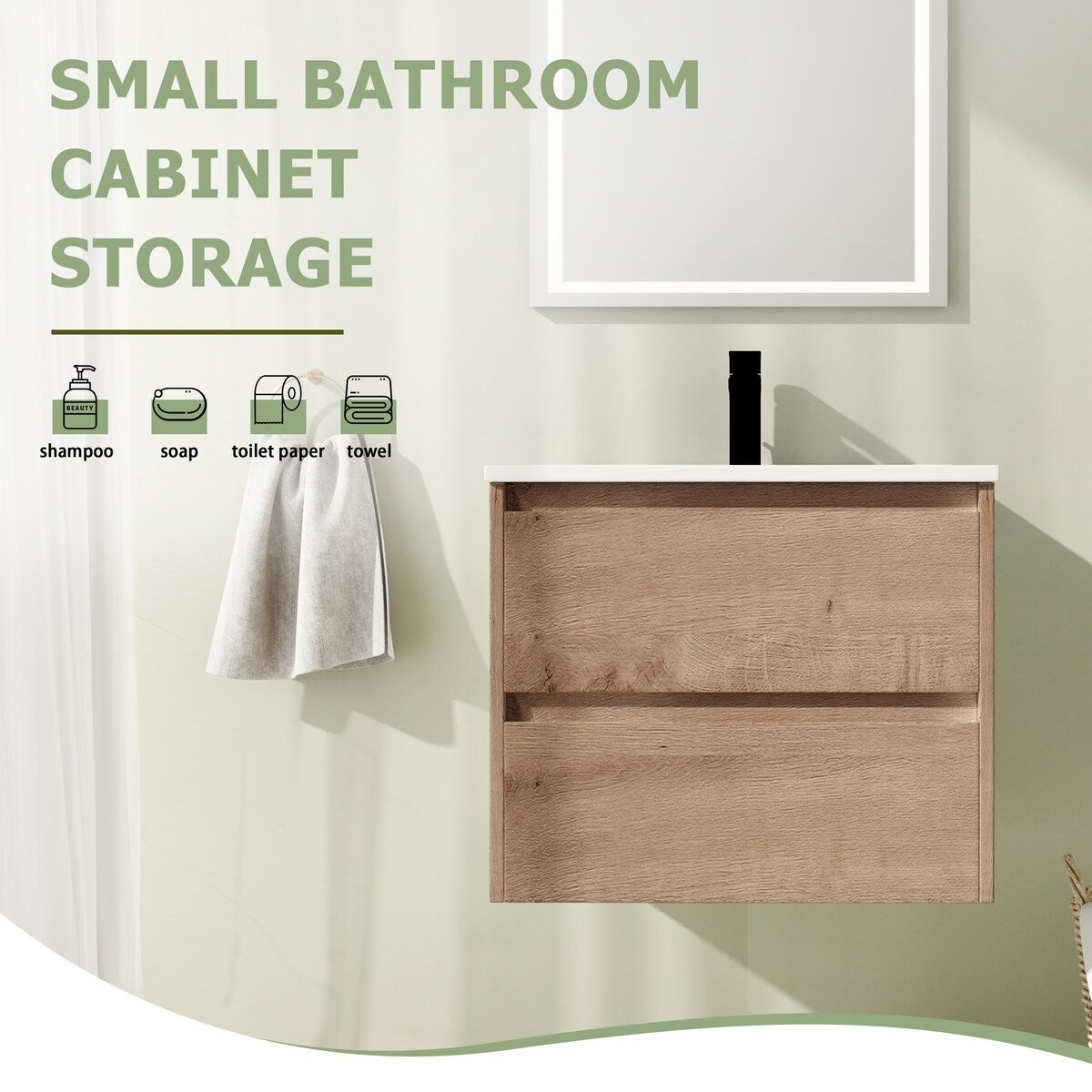 24"/30" Floating Bathroom Vanity with Sink, Wall Mounted Bathroom Vanity with 2 Soft Close Drawers