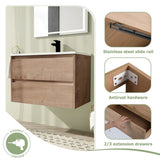 24"/30" Floating Bathroom Vanity with Sink, Wall Mounted Bathroom Vanity with 2 Soft Close Drawers