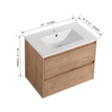 24"/30" Floating Bathroom Vanity with Sink, Wall Mounted Bathroom Vanity with 2 Soft Close Drawers
