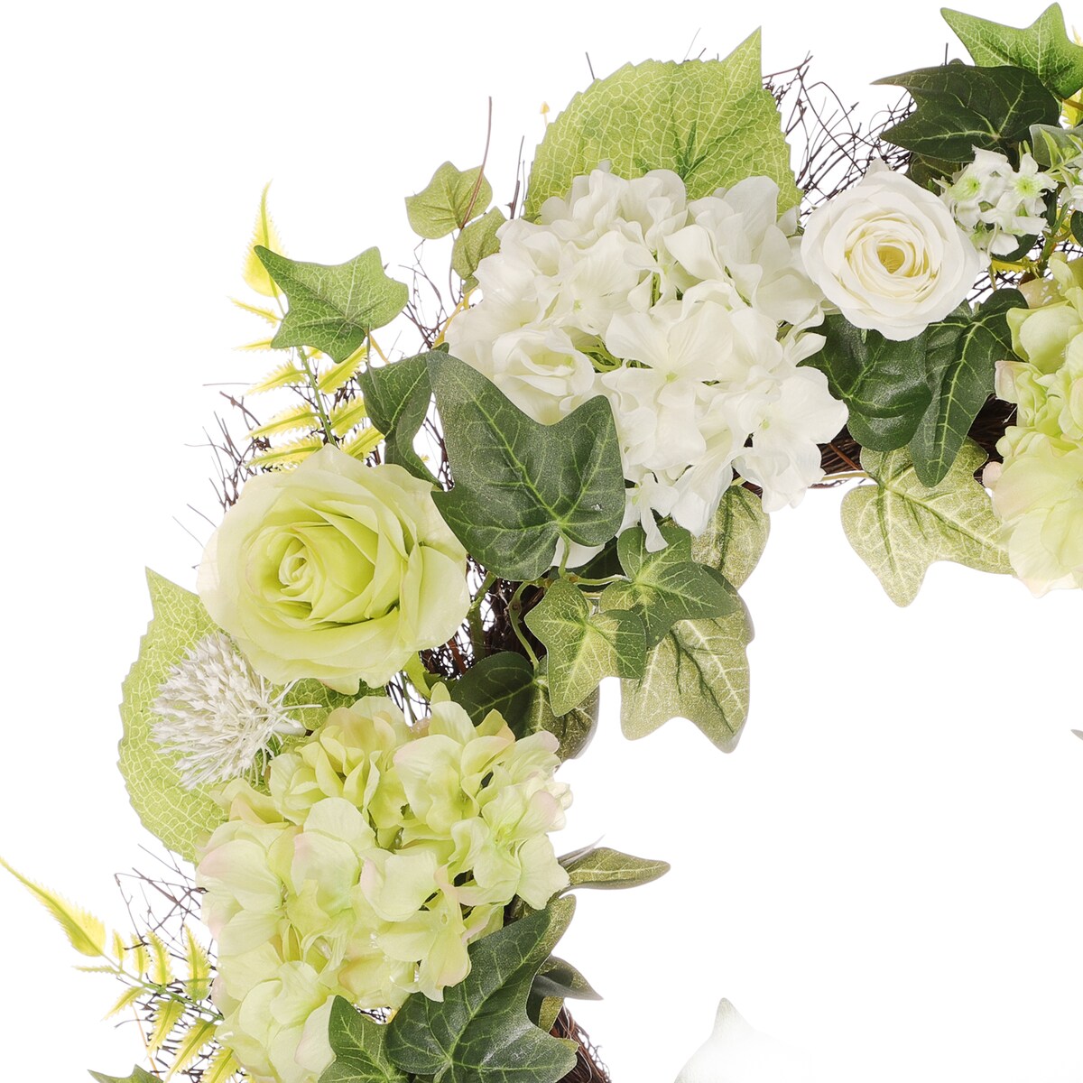 24" Artificial Hygrangea,Rose Floral Spring Wreath With Green Leaves