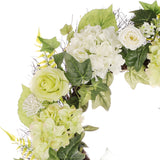 24" Artificial Hygrangea,Rose Floral Spring Wreath With Green Leaves