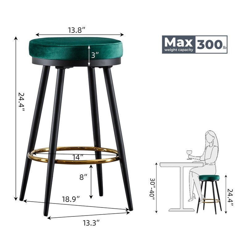 24" Bar Stools Set of 4 for Kitchen Island, Swivel Round Counter Height Stool with Golden Metal Footrest,4PCS Blue - 4PCS
