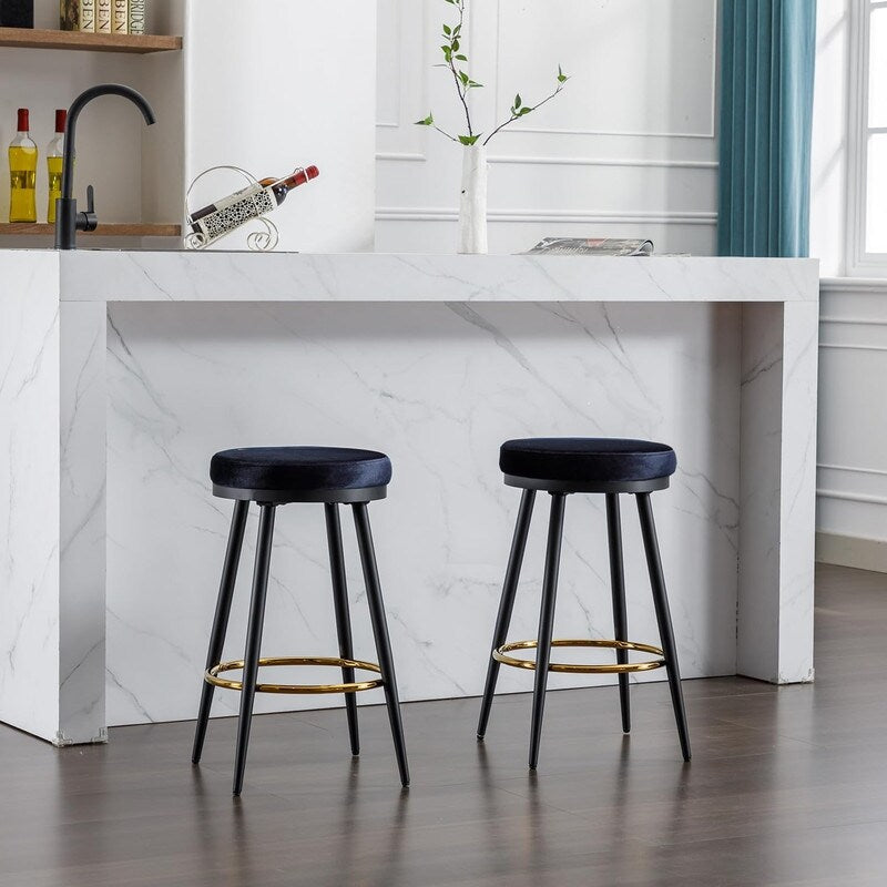 24" Bar Stools Set of 4 for Kitchen Island, Swivel Round Counter Height Stool with Golden Metal Footrest,4PCS Blue - 4PCS