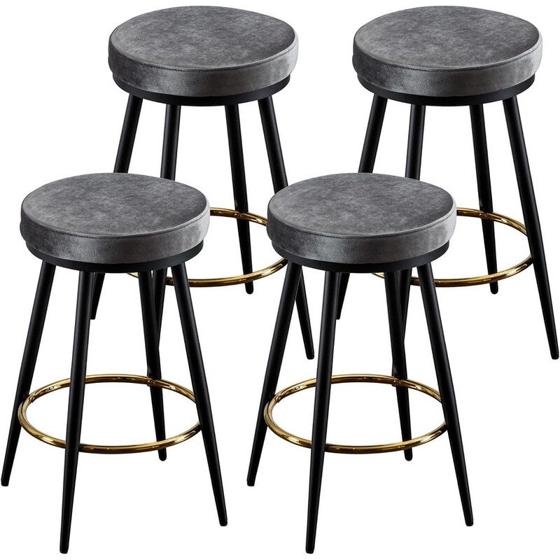 24" Bar Stools Set of 4 for Kitchen Island, Swivel Round Counter Height Stool with Golden Metal Footrest,4PCS Blue - 4PCS