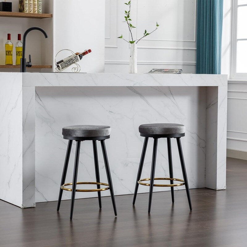 24" Bar Stools Set of 4 for Kitchen Island, Swivel Round Counter Height Stool with Golden Metal Footrest,4PCS Blue - 4PCS