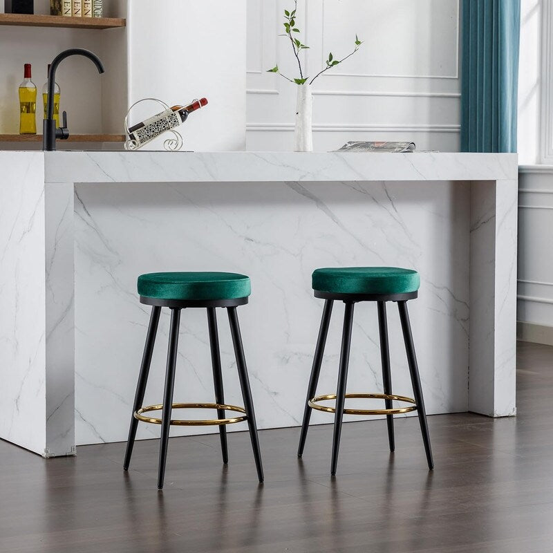 24" Bar Stools Set of 4 for Kitchen Island, Swivel Round Counter Height Stool with Golden Metal Footrest,4PCS Blue - 4PCS