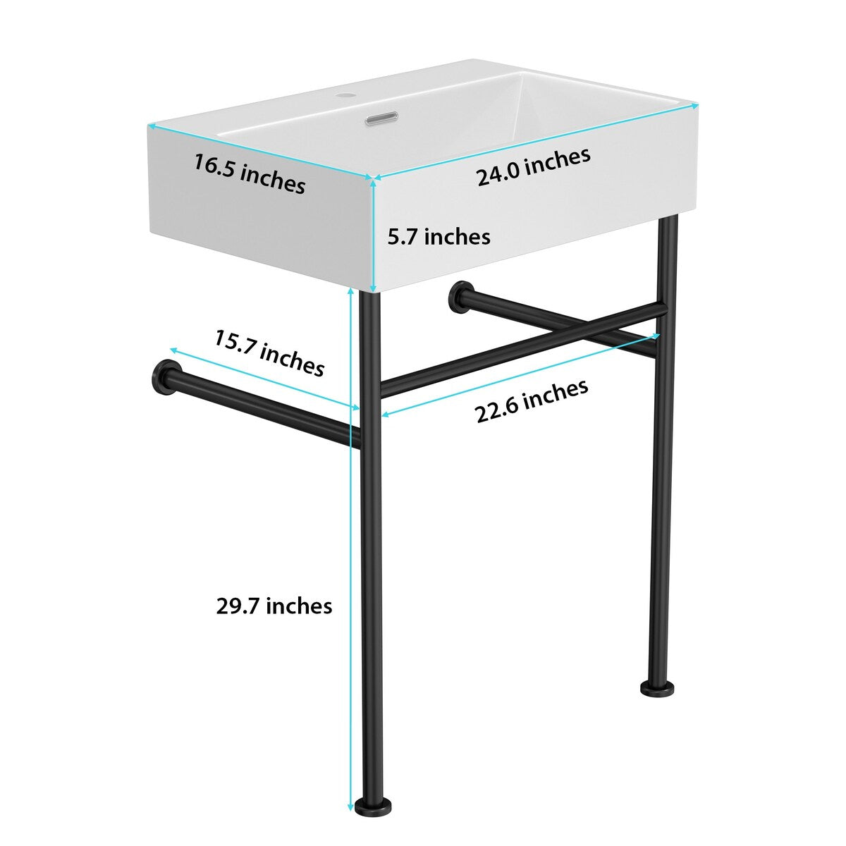 24" Bathroom Ceramic Console Sink with Overflow
