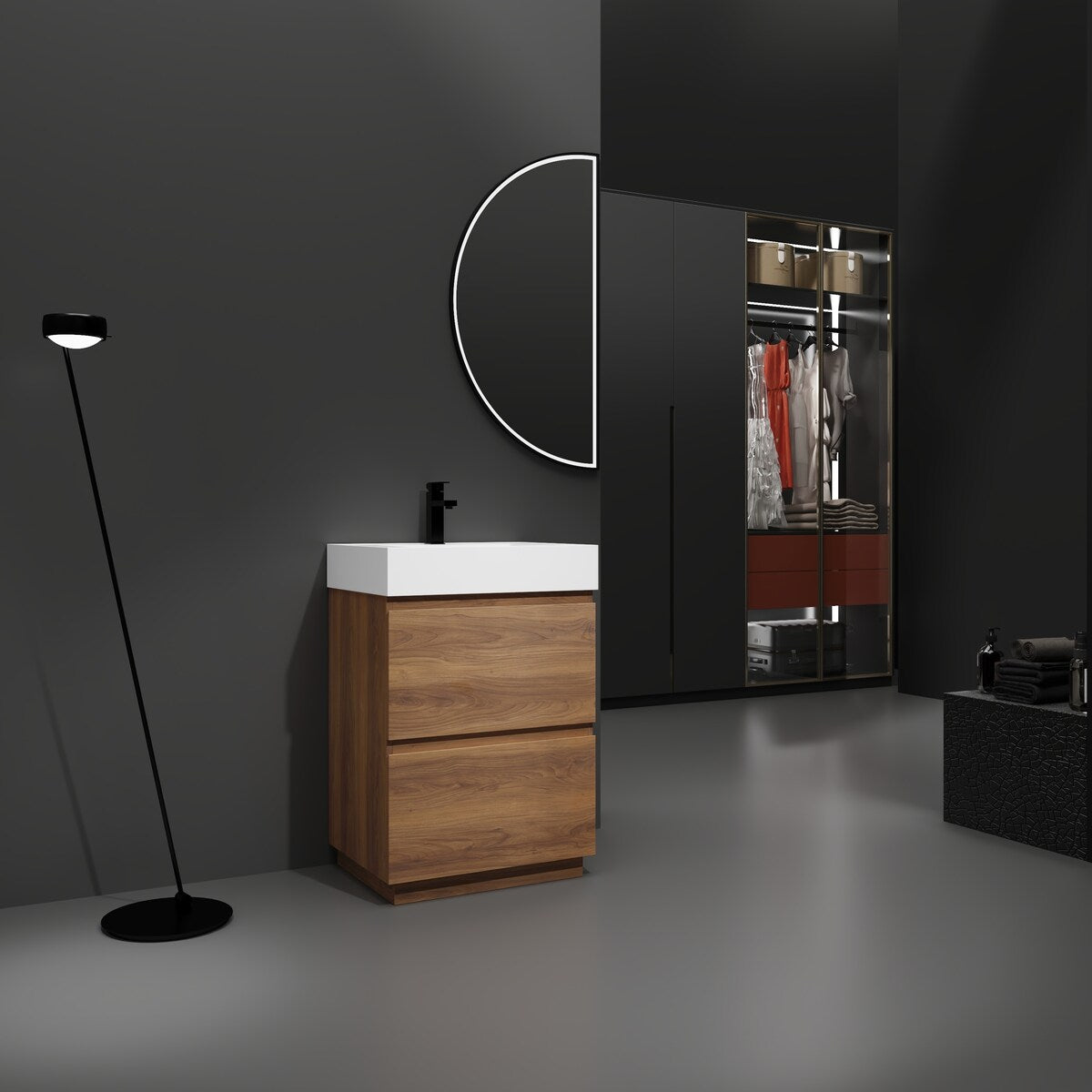24" Bathroom Vanities with Single Sink Combo, Undermount Sink Cabinet with Double drawer, Freestanding Cabinet,Engineering wood