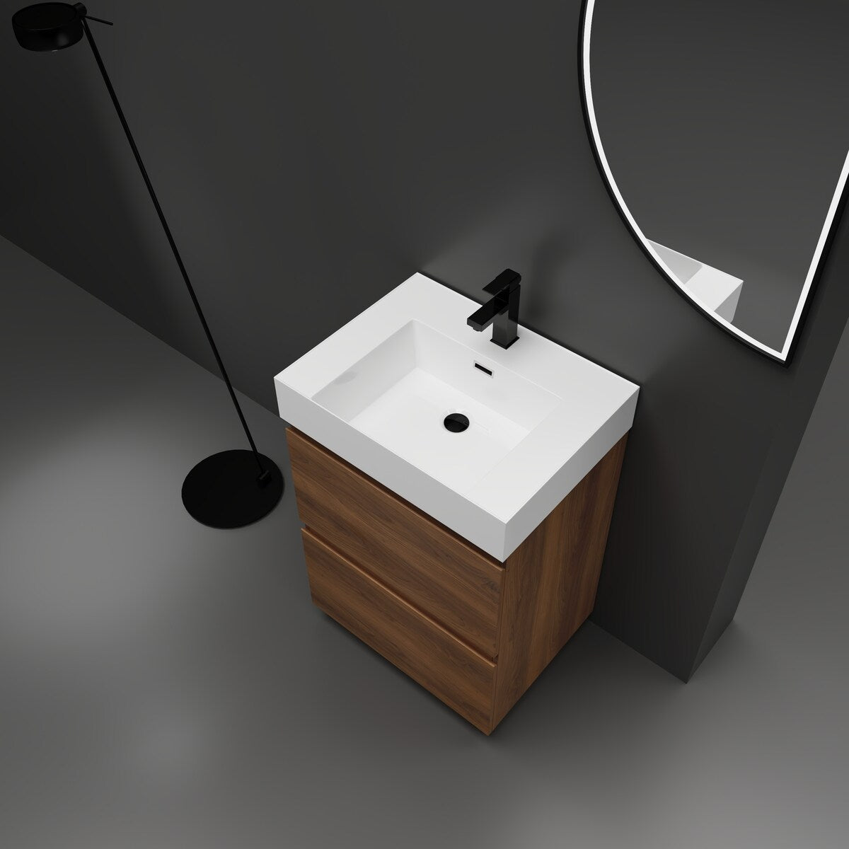 24" Bathroom Vanities with Single Sink Combo, Undermount Sink Cabinet with Double drawer, Freestanding Cabinet,Engineering wood