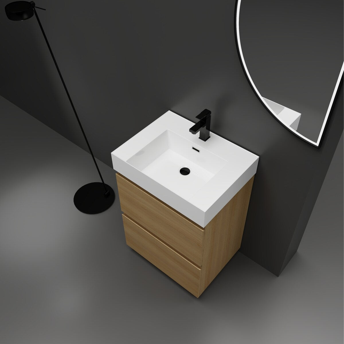 24" Bathroom Vanities with Single Sink Combo, Undermount Sink Cabinet with Double drawer, Freestanding Cabinet,Engineering wood