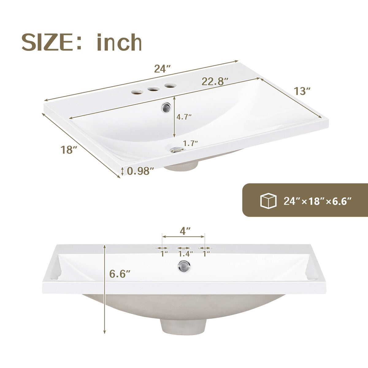 24" Bathroom Vanity With Sink, Drawer and Open Shelf