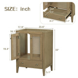 24" Bathroom Vanity with Ceramic Basin, Rattan Bathroom Storage Cabinet with Two Doors and Drawer