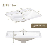 24" Bathroom Vanity with Ceramic Basin, Rattan Bathroom Storage Cabinet with Two Doors and Drawer