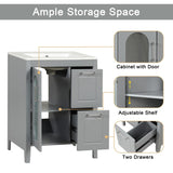 24" Bathroom Vanity with Ceramic Sink, 2 Drawers and Door, Adjustable Shelf