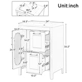 24" Bathroom Vanity with Ceramic Sink, 2 Drawers and Door, Adjustable Shelf