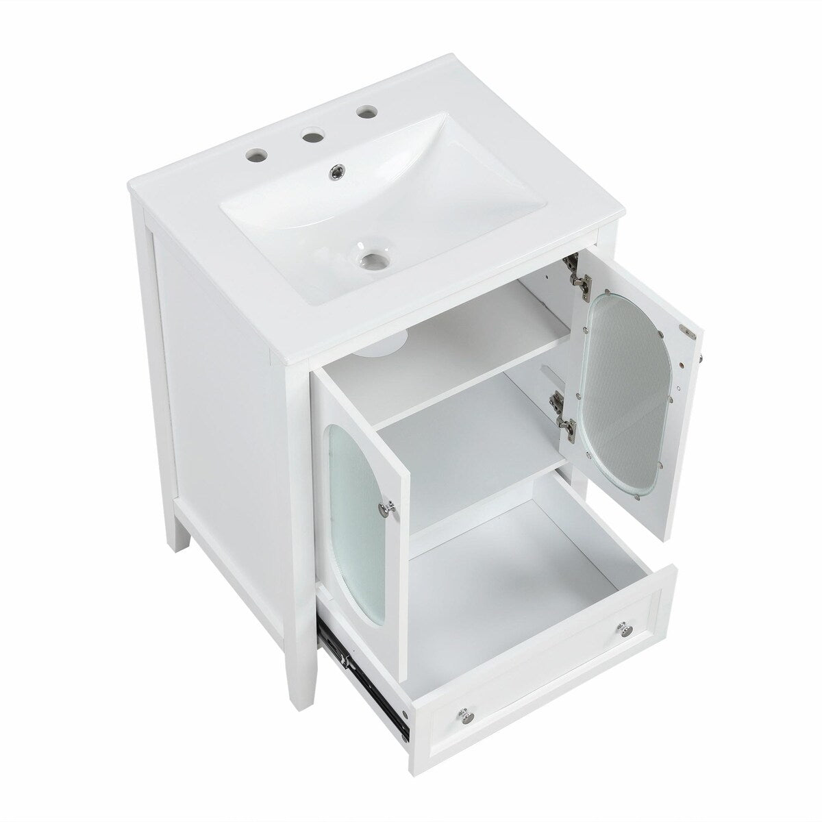 24" Bathroom Vanity with Sink - Cabinet with One Drawer, Doors, Adjustable Shelf