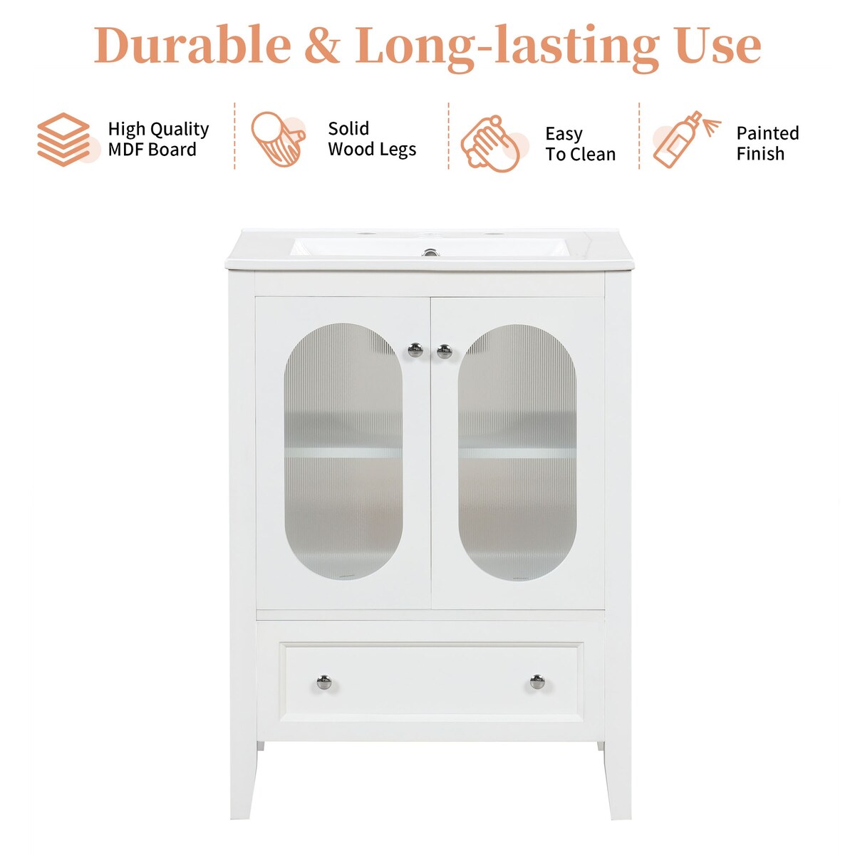 24" Bathroom Vanity with Sink, Bathroom Vanity Cabinet with One Drawer and Doors, Adjustable Shelf, Solid Wood and MDF, White