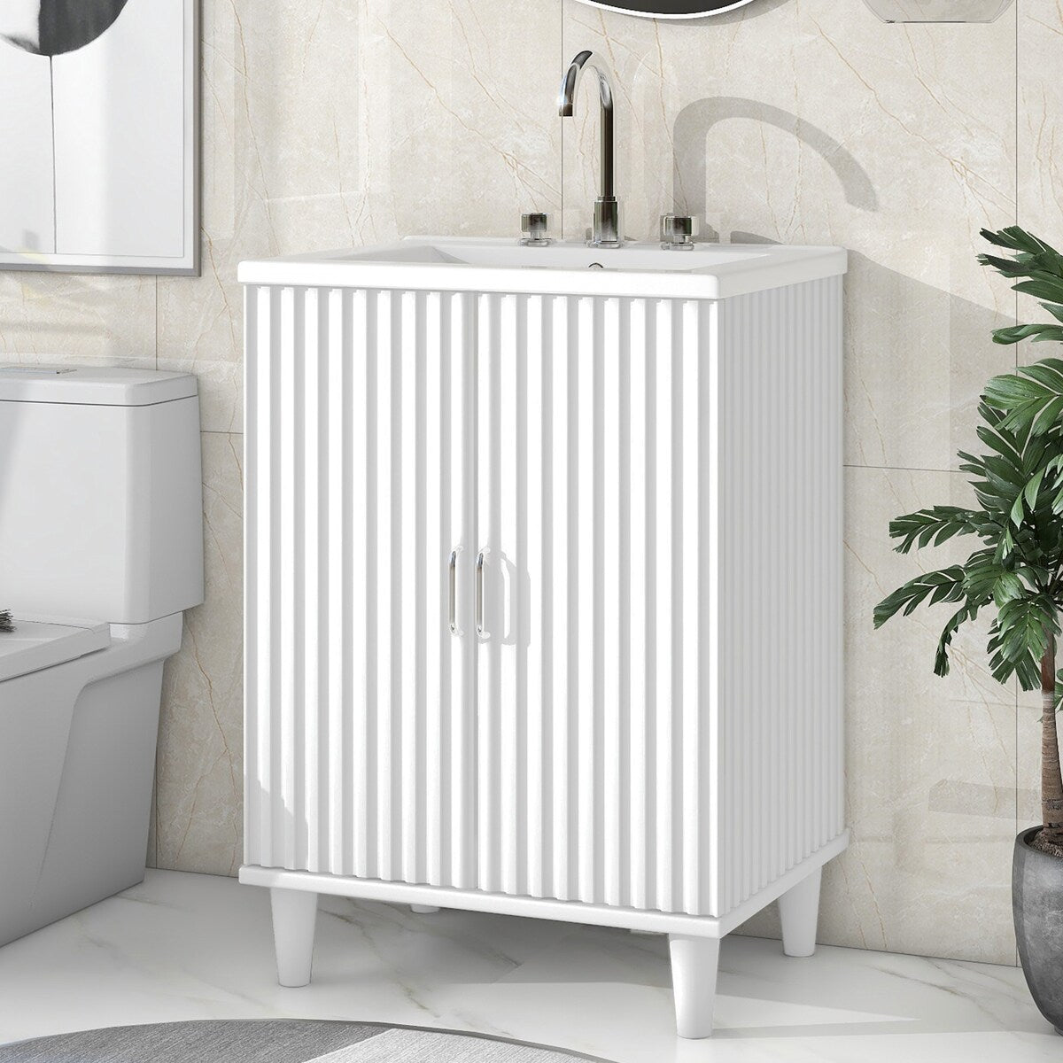 24" Bathroom Vanity with Sink,Bathroom Vanity Cabinet with Two Doors,Adjustable Shelves,Solid Wood and MDF