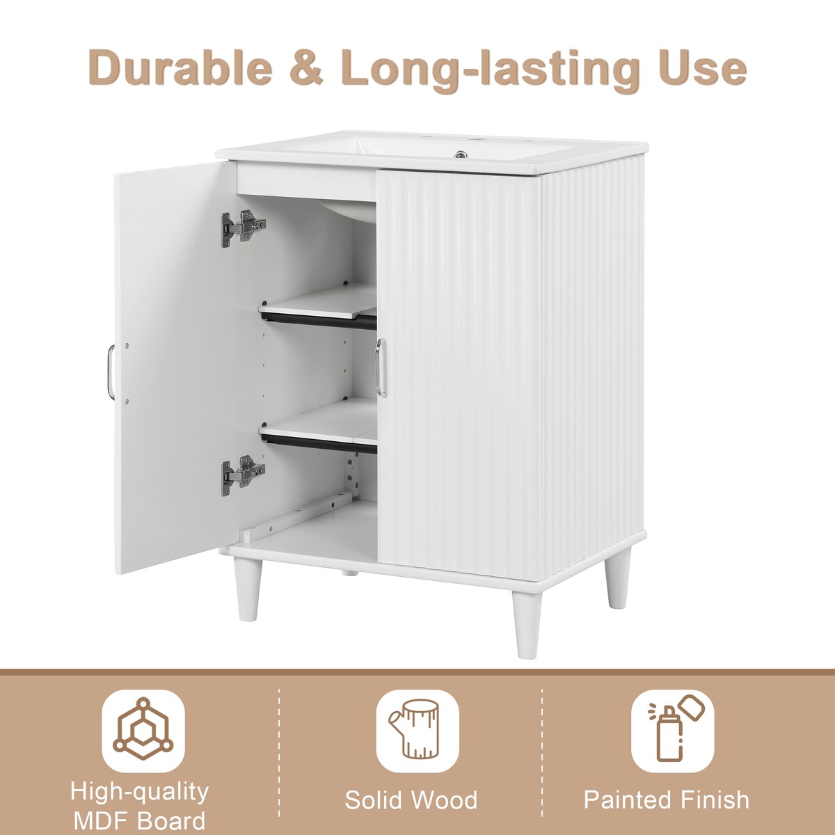 24" Bathroom Vanity with Sink,Bathroom Vanity Cabinet with Two Doors,Adjustable Shelves,Solid Wood and MDF