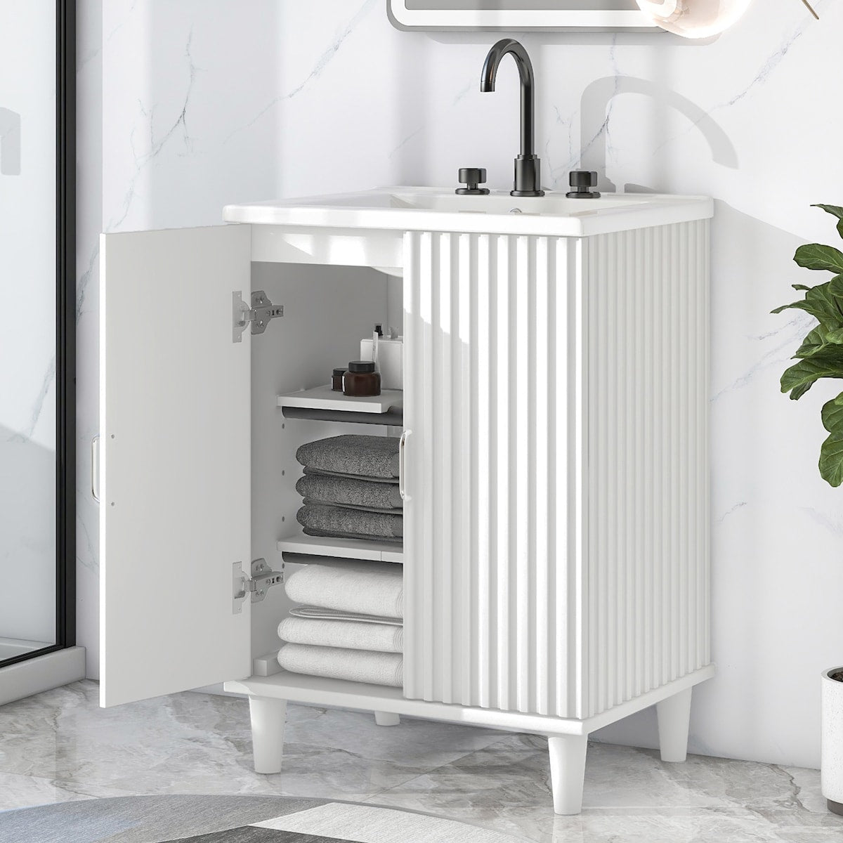 24" Bathroom Vanity with Sink,Bathroom Vanity Cabinet with Two Doors,Adjustable Shelves,Solid Wood and MDF