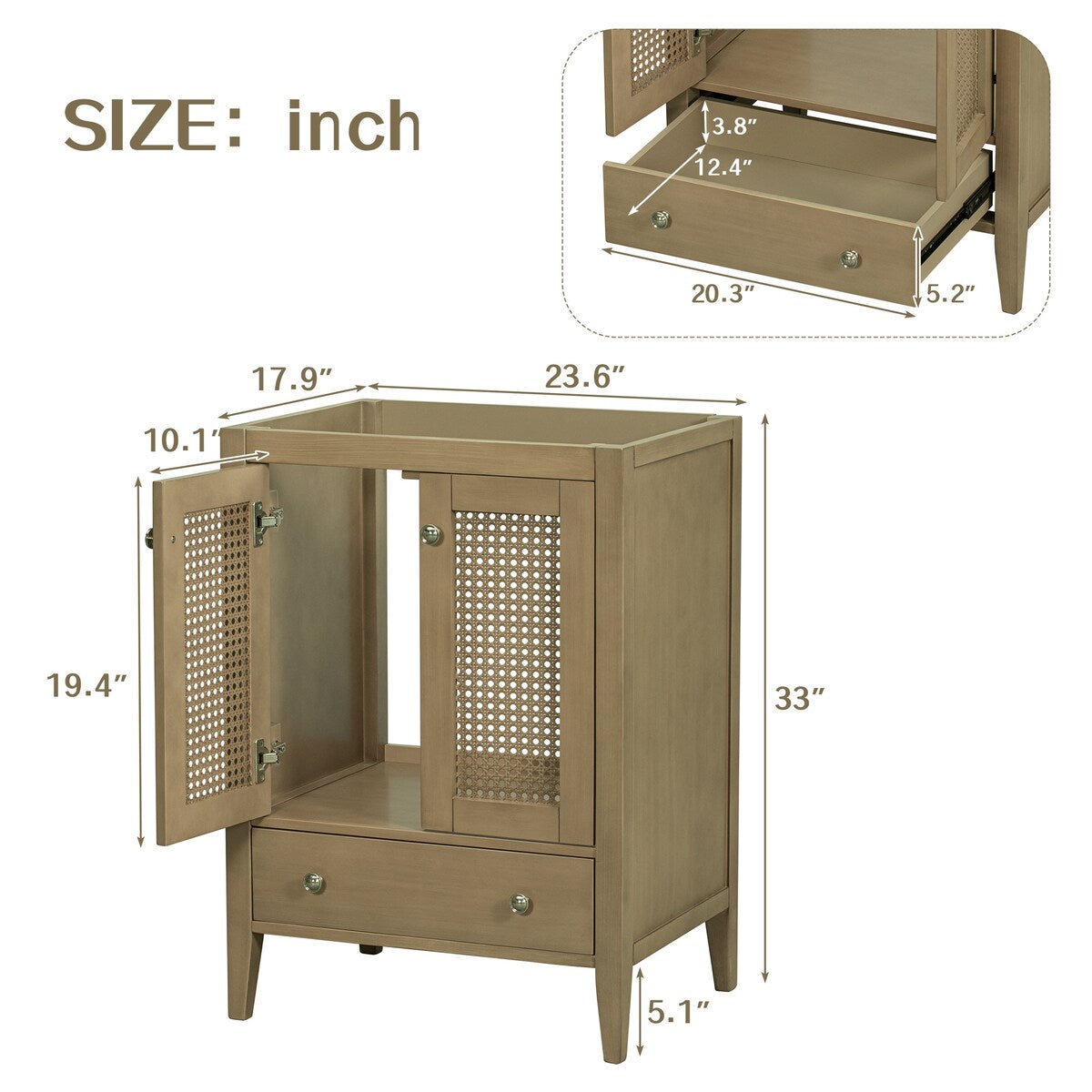 24" Bathroom Vanity without Sink with Doors and Drawer,Solid Frame