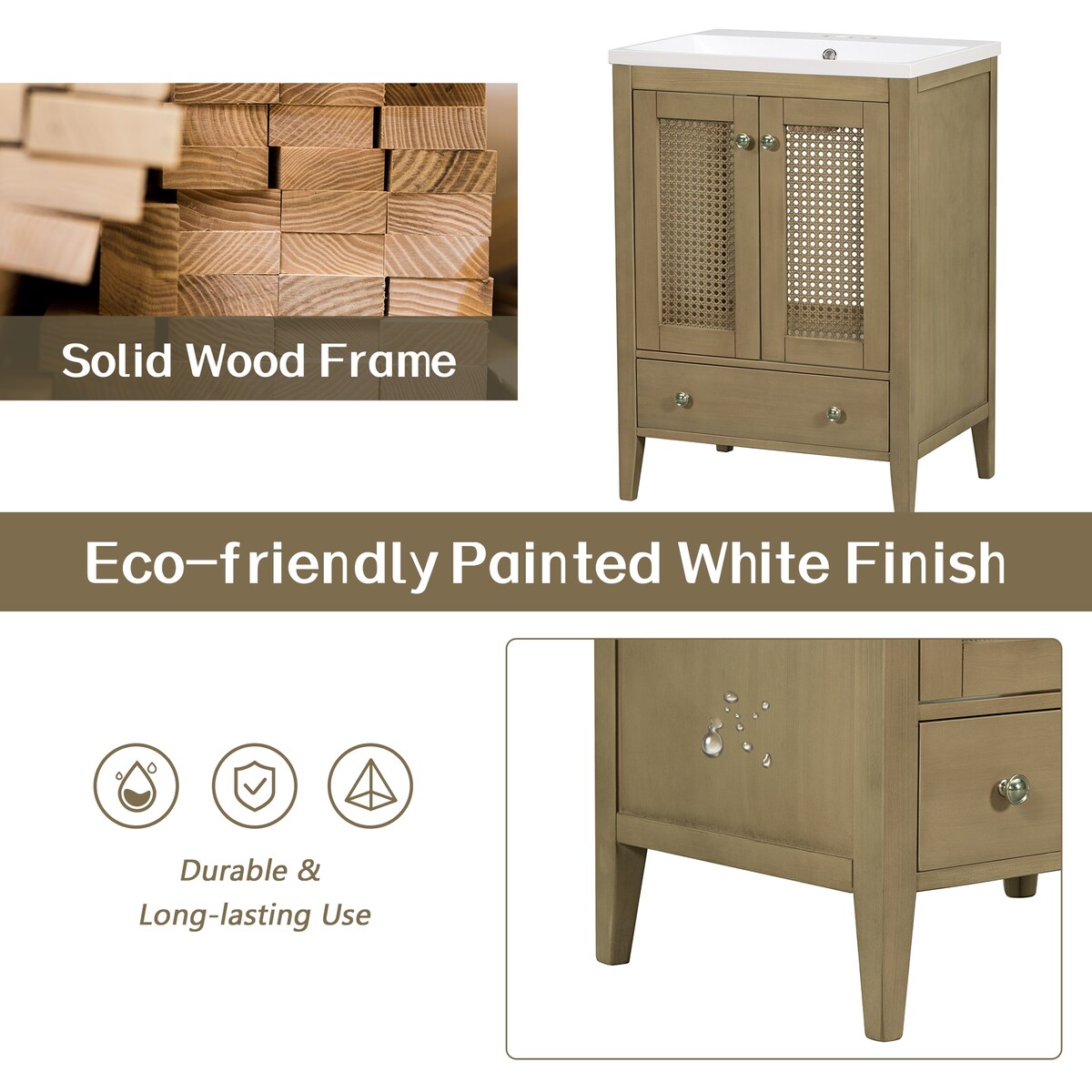 24" Bathroom Vanity without Sink with Doors and Drawer,Solid Frame