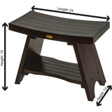 24" DecoTeak Serenity Eastern Style Solid Teak Shower Bench With Shelf in WoodLand Brown Finish