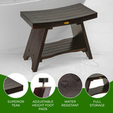 24" DecoTeak Serenity Eastern Style Solid Teak Shower Bench With Shelf in WoodLand Brown Finish