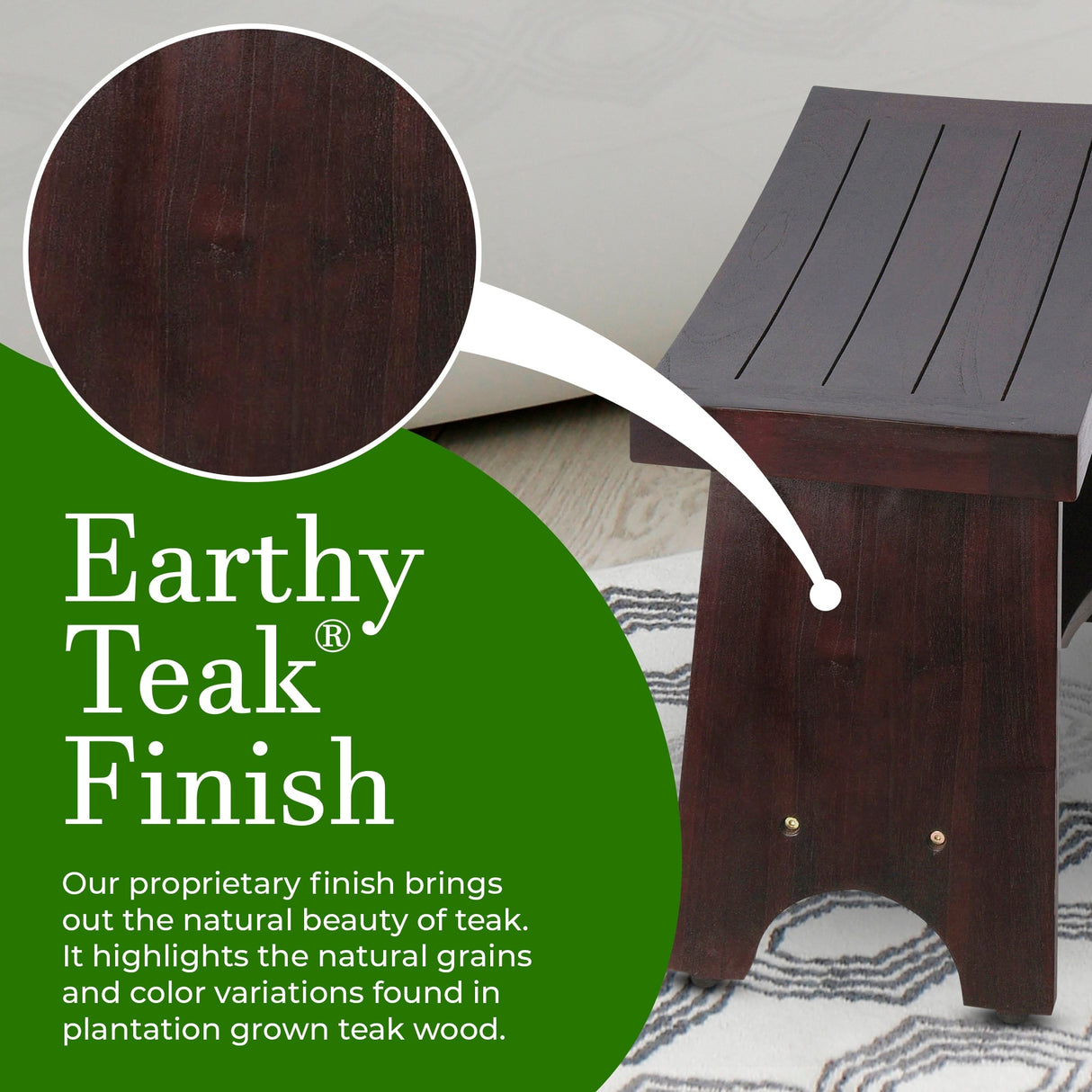 24" DecoTeak Serenity Eastern Style Solid Teak Shower Bench With Shelf in WoodLand Brown Finish