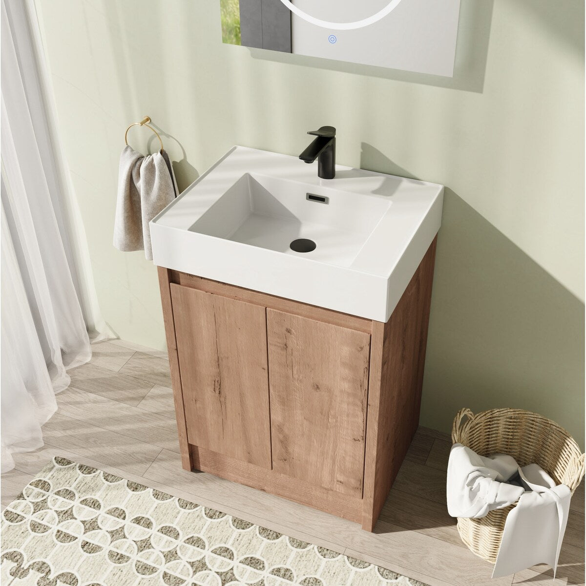 24" FreeStanding Bathroom Vanity with Sink, Floor Stand Bathroom Vanity with Soft Close Door and Shelf