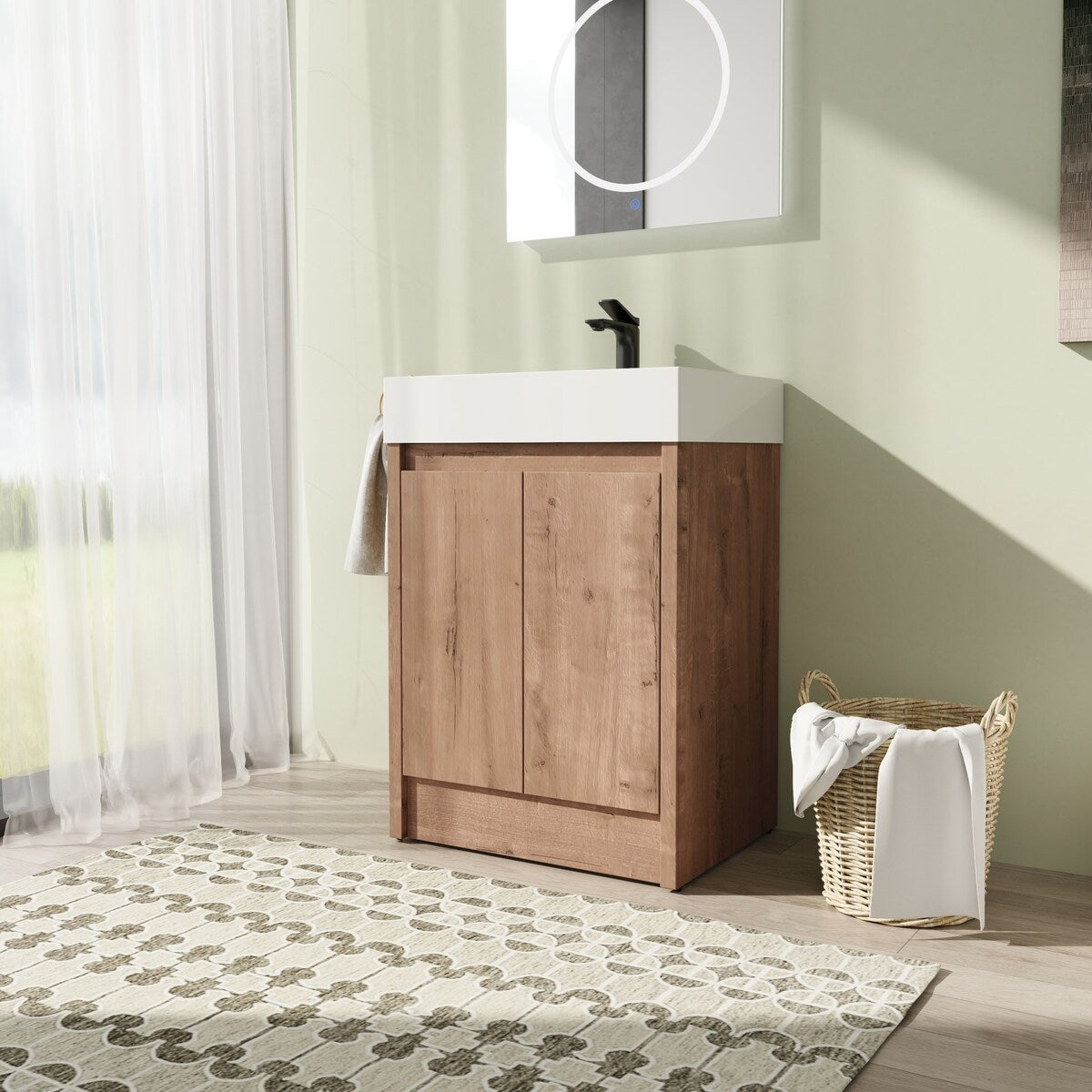 24" FreeStanding Bathroom Vanity with Sink, Floor Stand Bathroom Vanity with Soft Close Door and Shelf