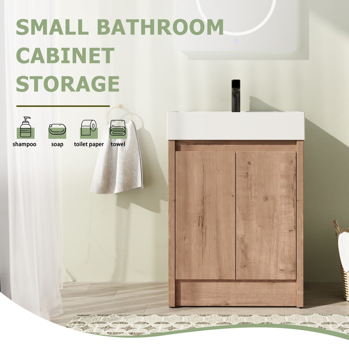 24" FreeStanding Bathroom Vanity with Sink, Floor Stand Bathroom Vanity with Soft Close Door and Shelf