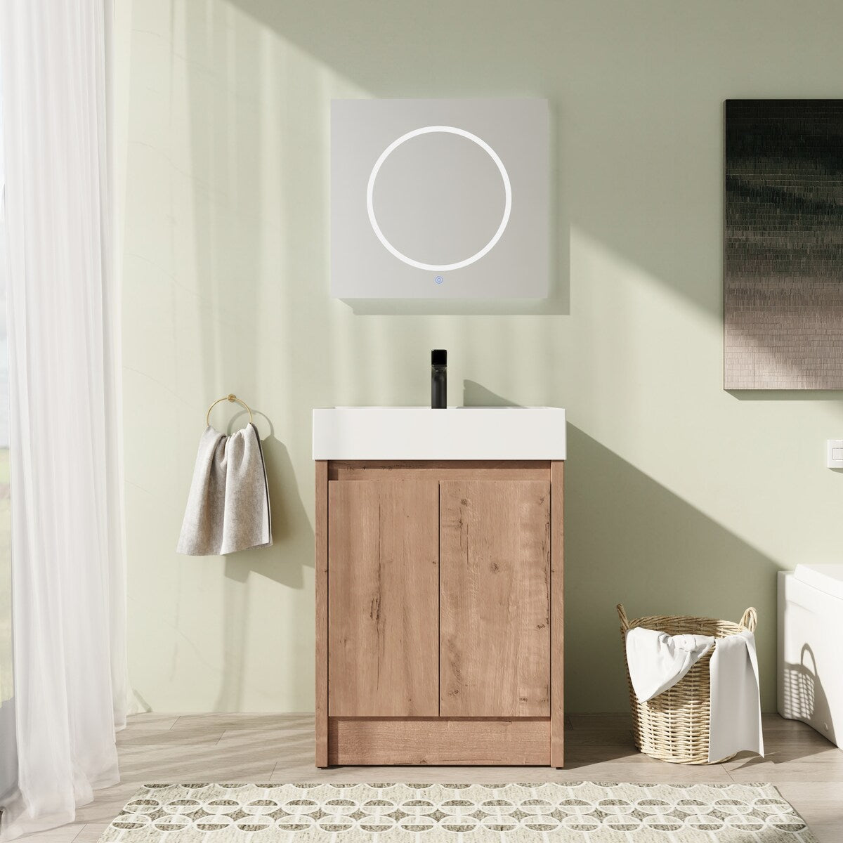 24" FreeStanding Bathroom Vanity with Sink, Floor Stand Bathroom Vanity with Soft Close Door and Shelf