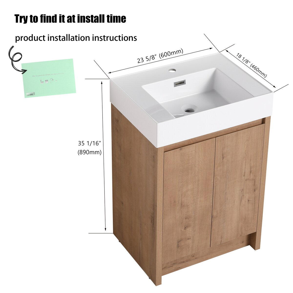 24" FreeStanding Bathroom Vanity with Sink, Floor Stand Bathroom Vanity with Soft Close Door and Shelf